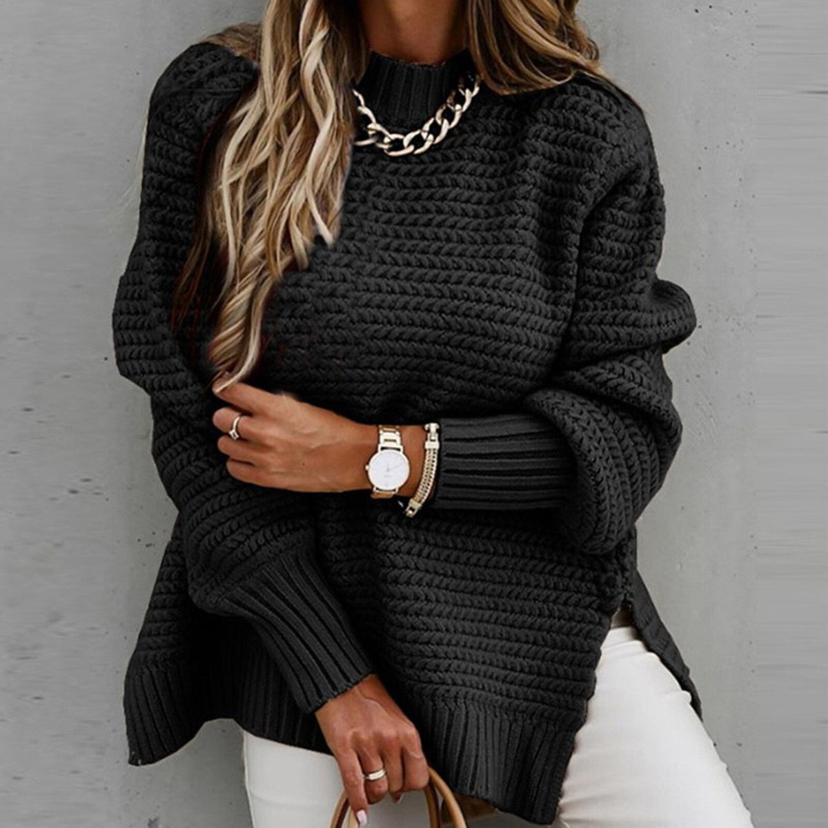 Half-Neck Knit Sweater - Elegant and Soft