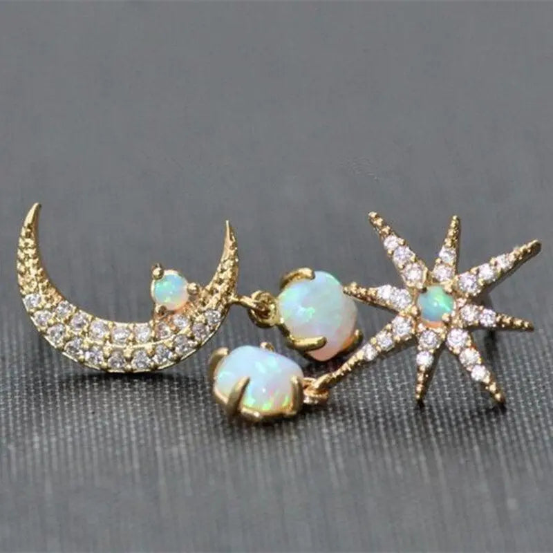Women's Moon Star Opal Earrings - Elegant Celestial Gold Jewelry