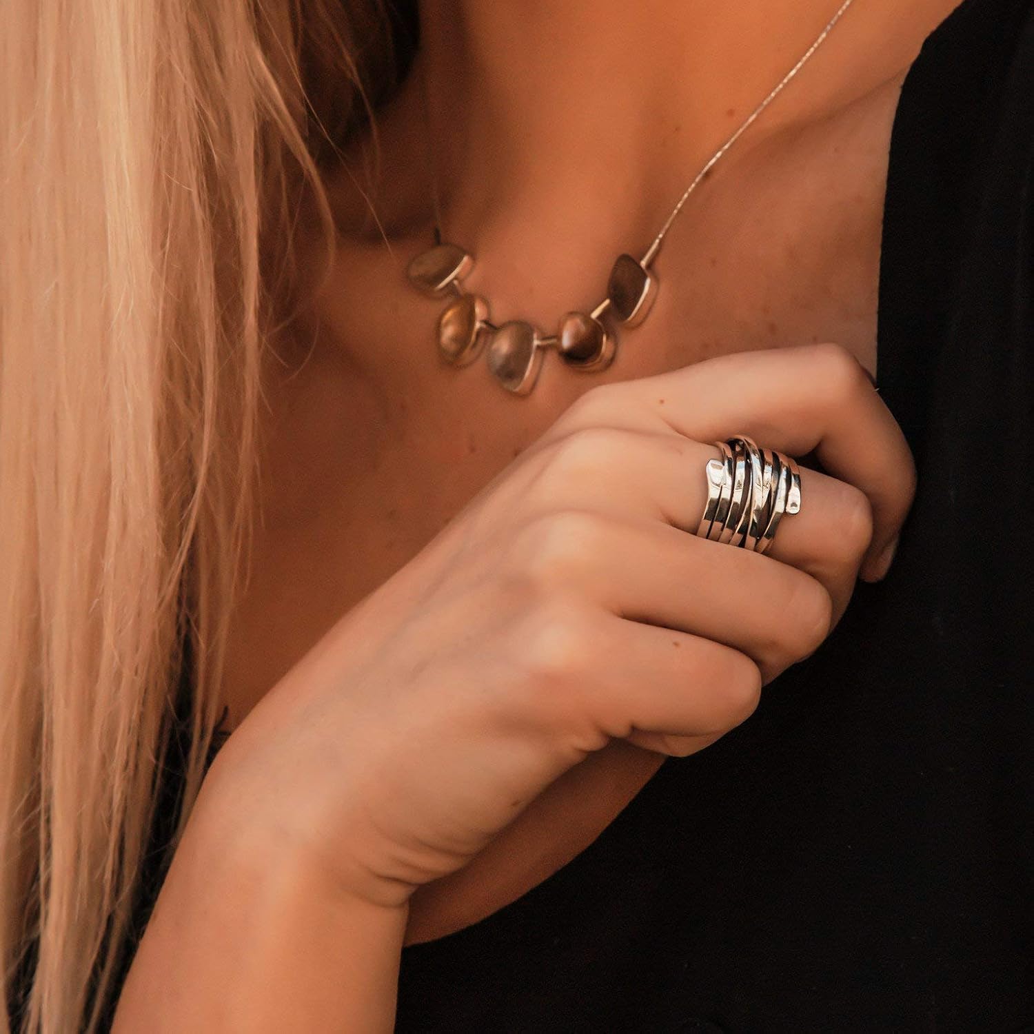 Women's Layered Silver Ring - Vintage Everyday Statement Jewelry
