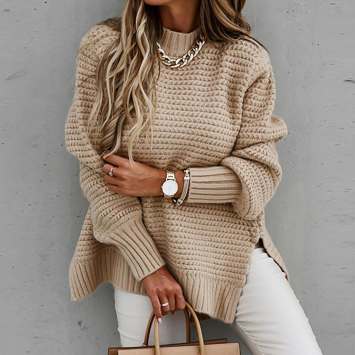Half-Neck Knit Sweater - Elegant and Soft