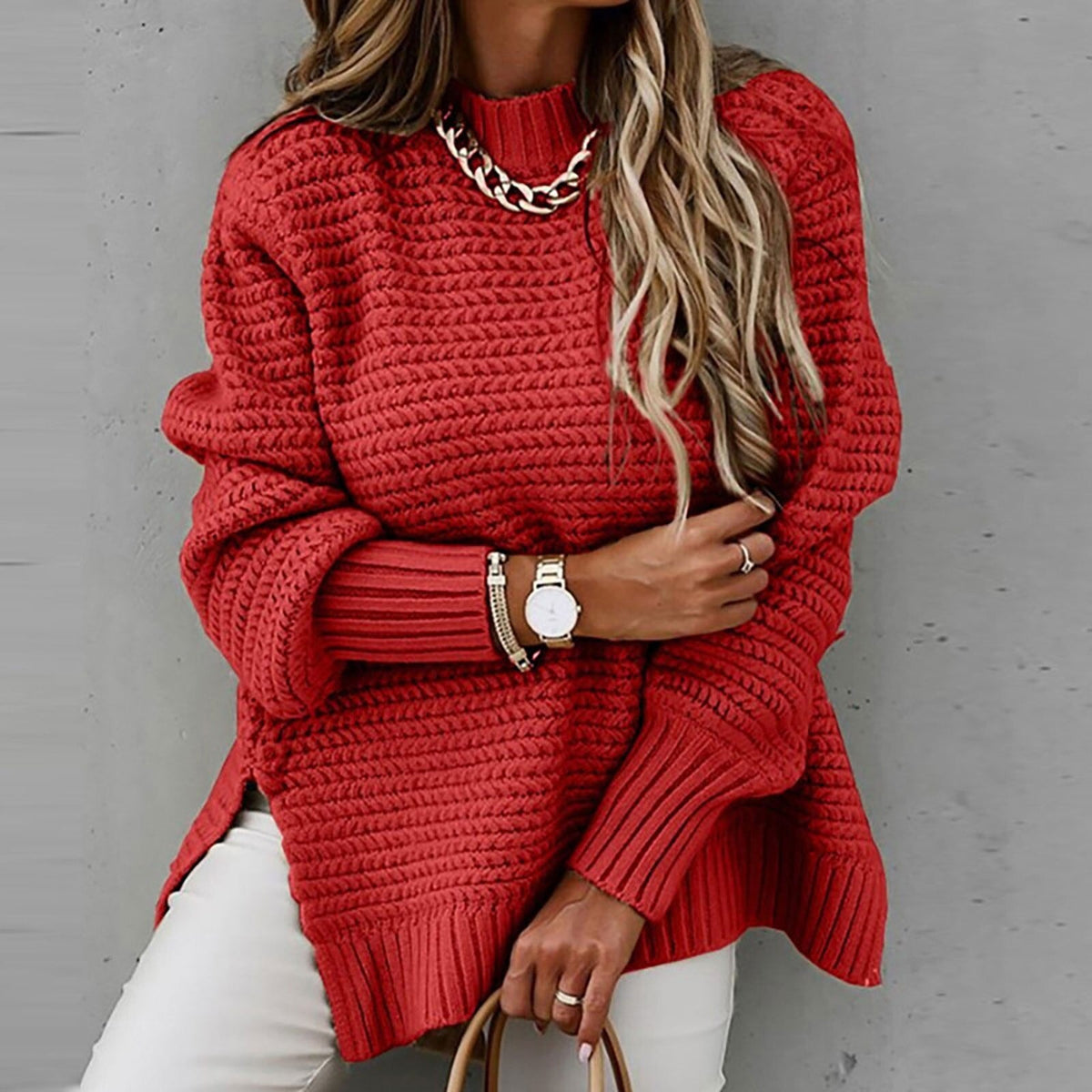 Half-Neck Knit Sweater - Elegant and Soft