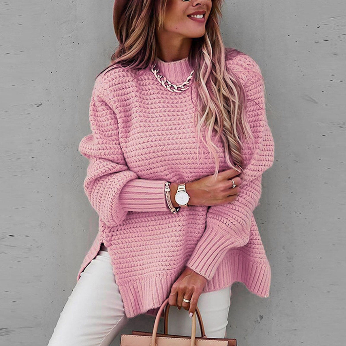 Half-Neck Knit Sweater - Elegant and Soft
