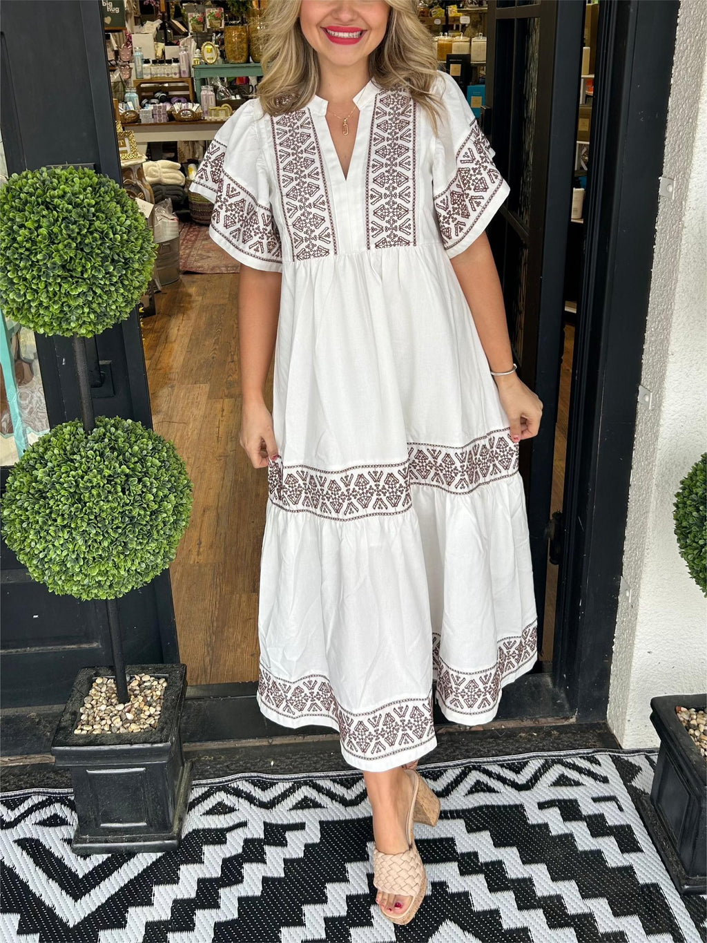 Women's Embroidered V Neck Boho Maxi Dress – Flowy Vacation Dress
