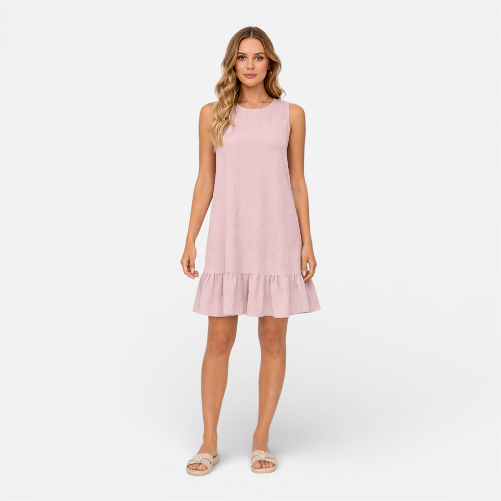 Women’s Sleeveless A-Line Dress – Lightweight Ruffle Hem Summer Dress