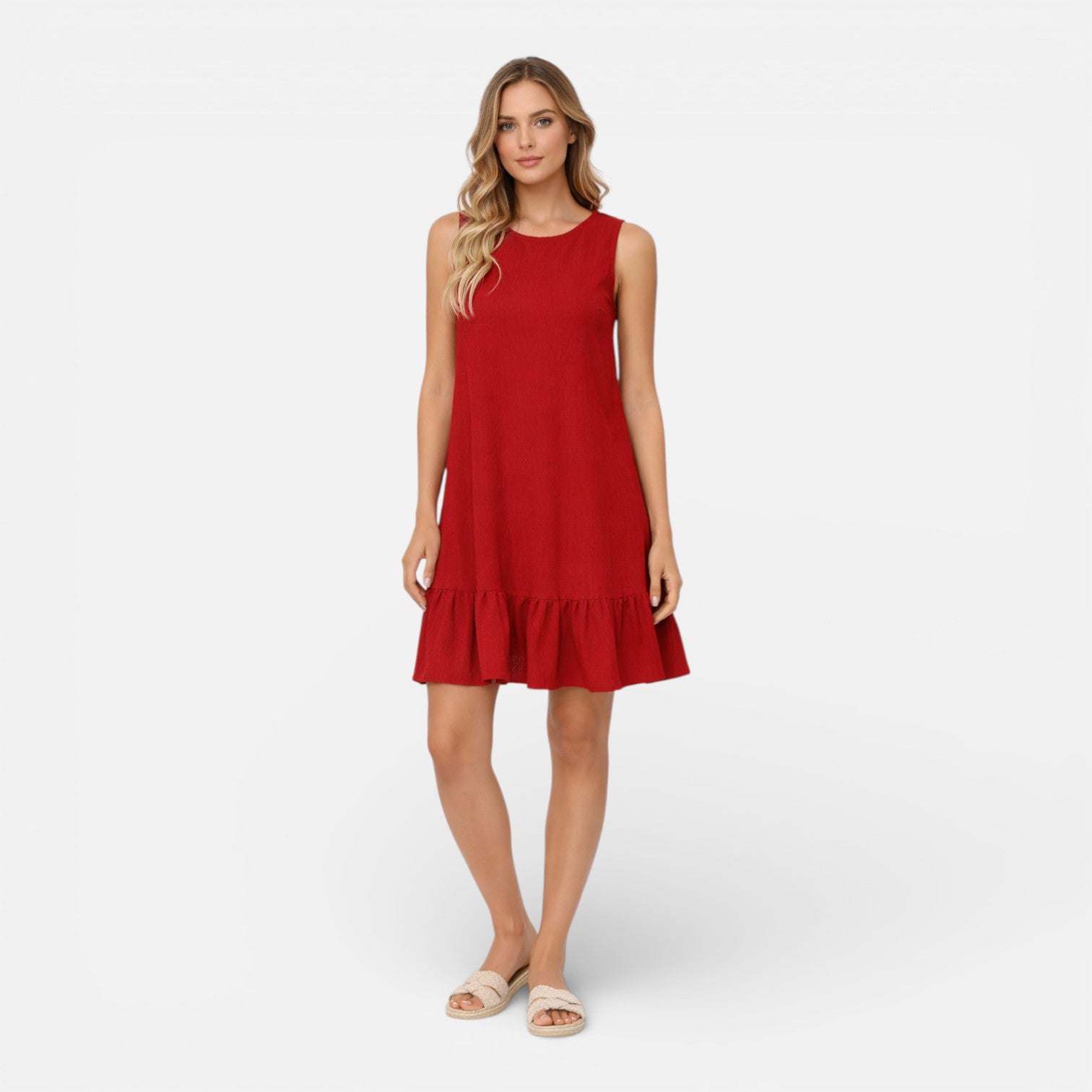 Women’s Sleeveless A-Line Summer Dress – Elegant Ruffle Hem Dress