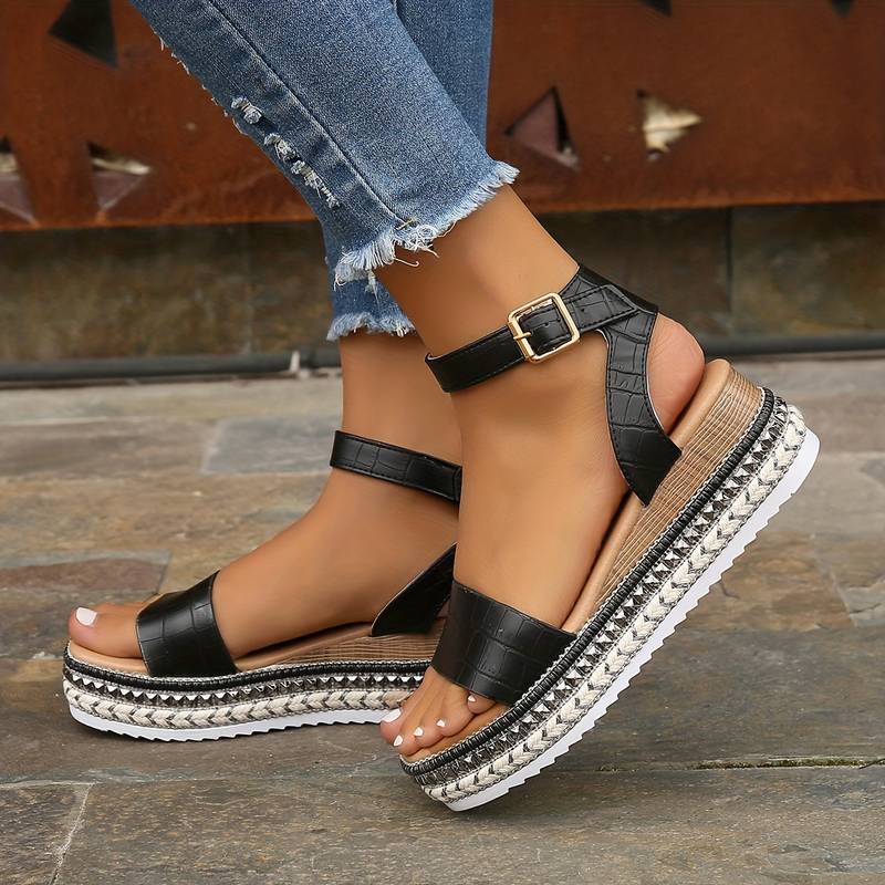 Women's Platform Sandals – Textured Sole Ankle Strap Summer Shoes