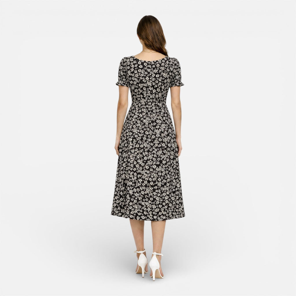 Women’s Floral Midi Dress – Elegant Square Neck Summer Dress