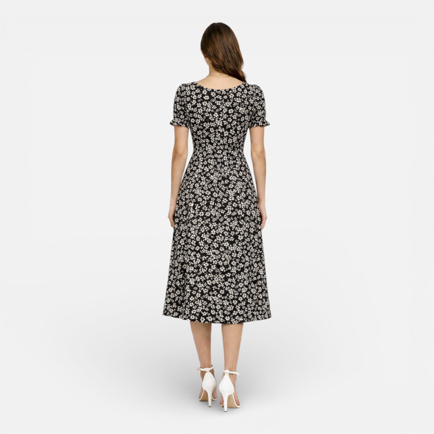 Women’s Floral Midi Dress – Elegant Square Neck Summer Dress