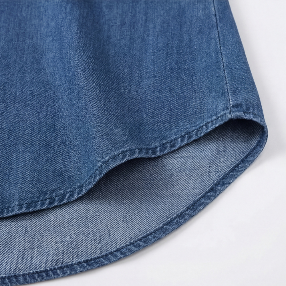 Vivara Ruffle V-Neck Denim Blouse - Soft and Feminine