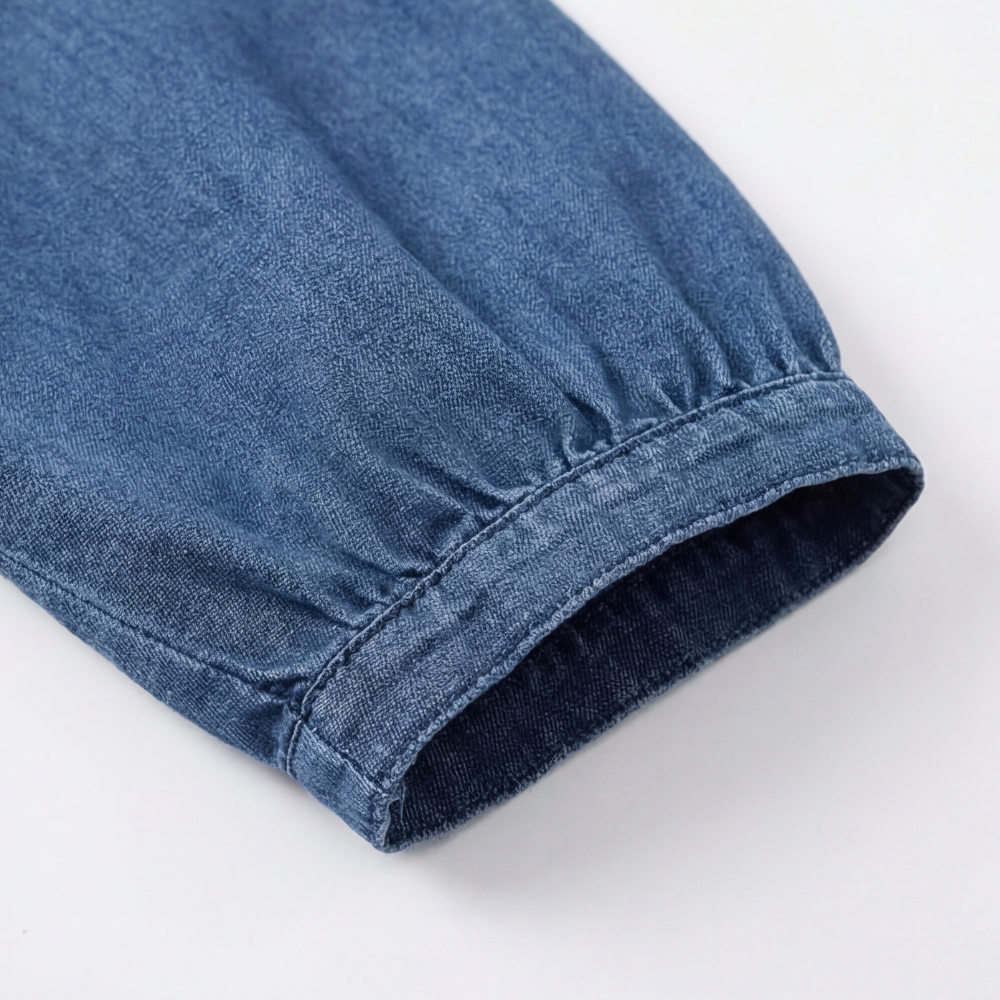 Vivara Ruffle V-Neck Denim Blouse - Soft and Feminine
