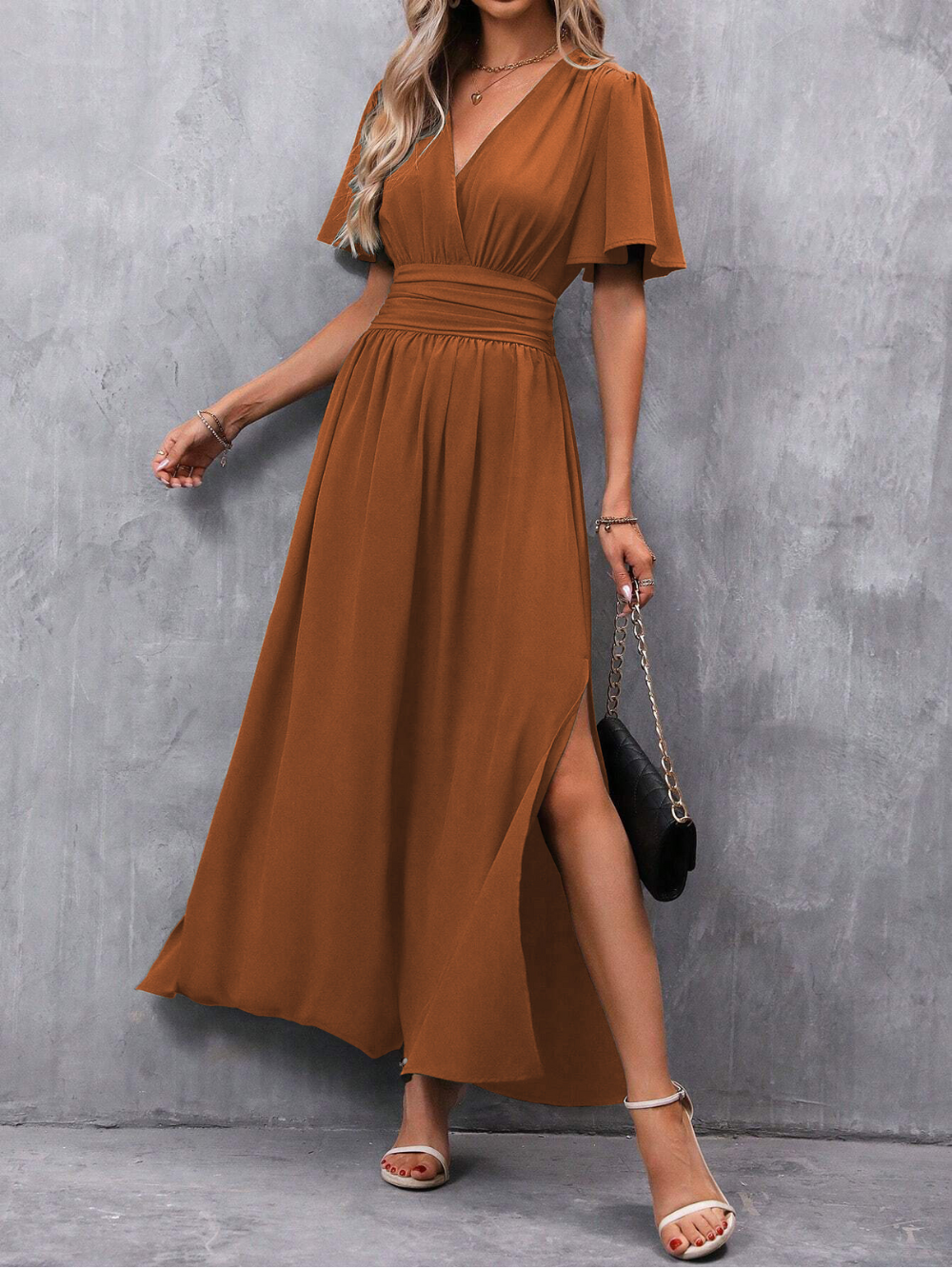 Women's Belted Maxi Dress – Elegant Flowy Occasion Dress