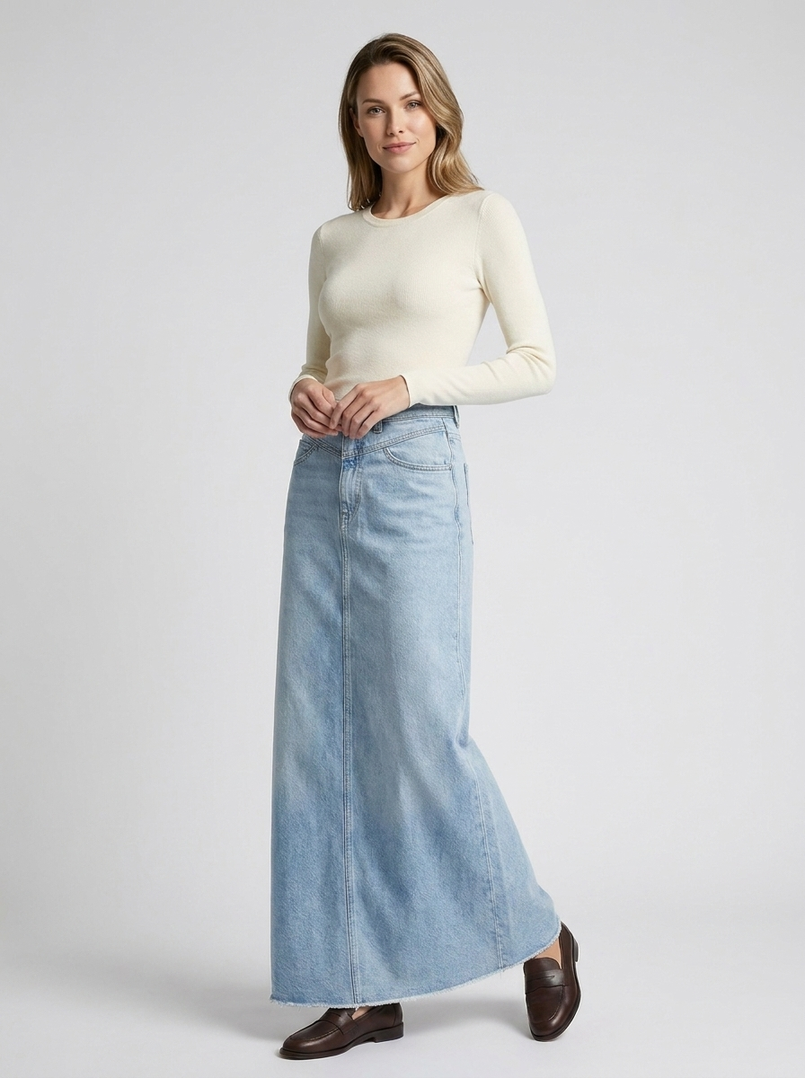 Long Denim Maxi Skirt - Casual and Trendy