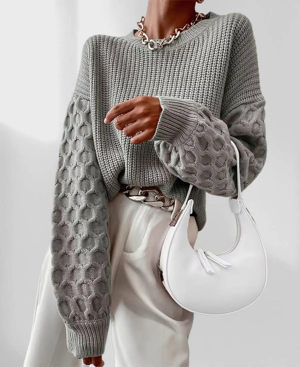Women’s Lantern Sleeve Sweater – Comfortable and Loose Knitted Sweater for Fall