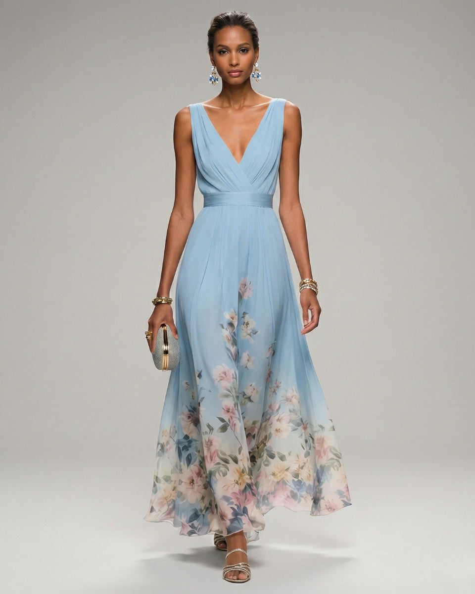 Luna’s Women’s V-Neck Maxi Dress – Enchanted Twilight Elegant Party Style