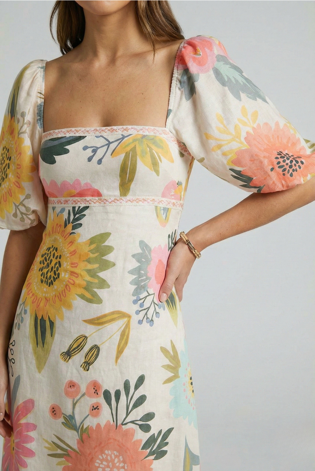 Women's Puff Sleeve Floral Maxi Dress – Romantic Flowy Occasion Dress