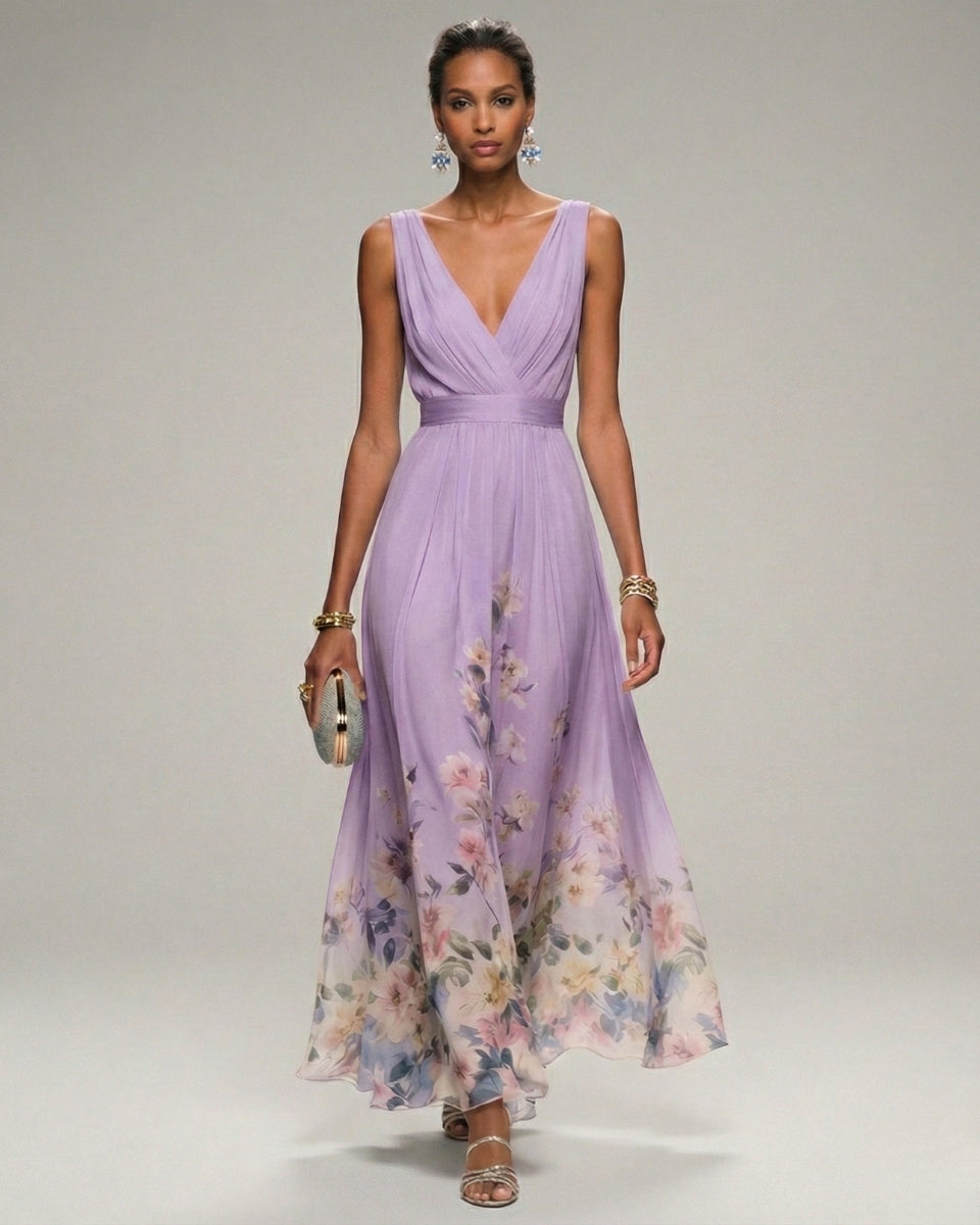 Luna’s Women’s V-Neck Maxi Dress – Enchanted Twilight Elegant Party Style
