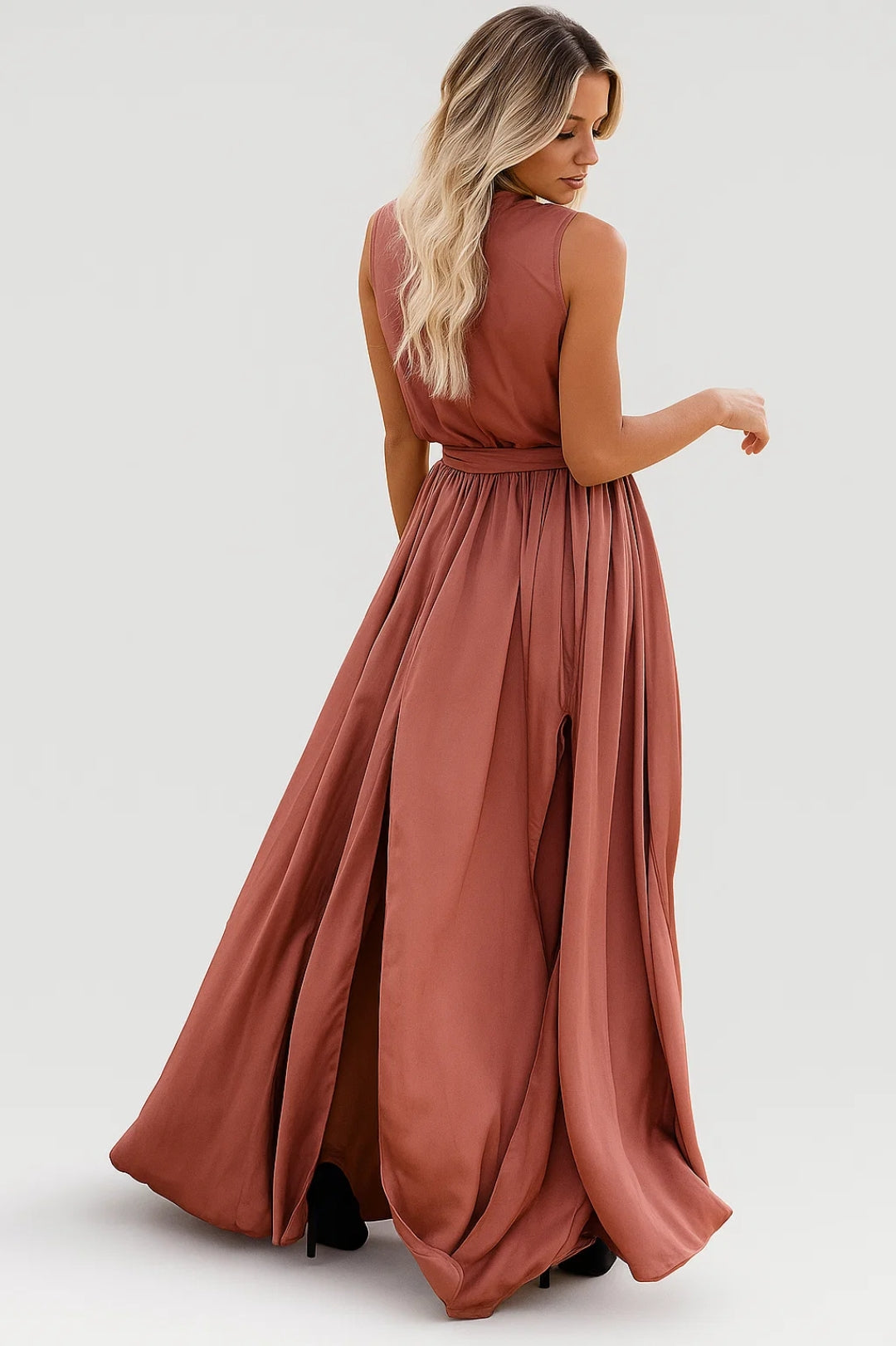 Women's Wrap Maxi Dress with V-Neck and Side Split – Elegant Occasion Style