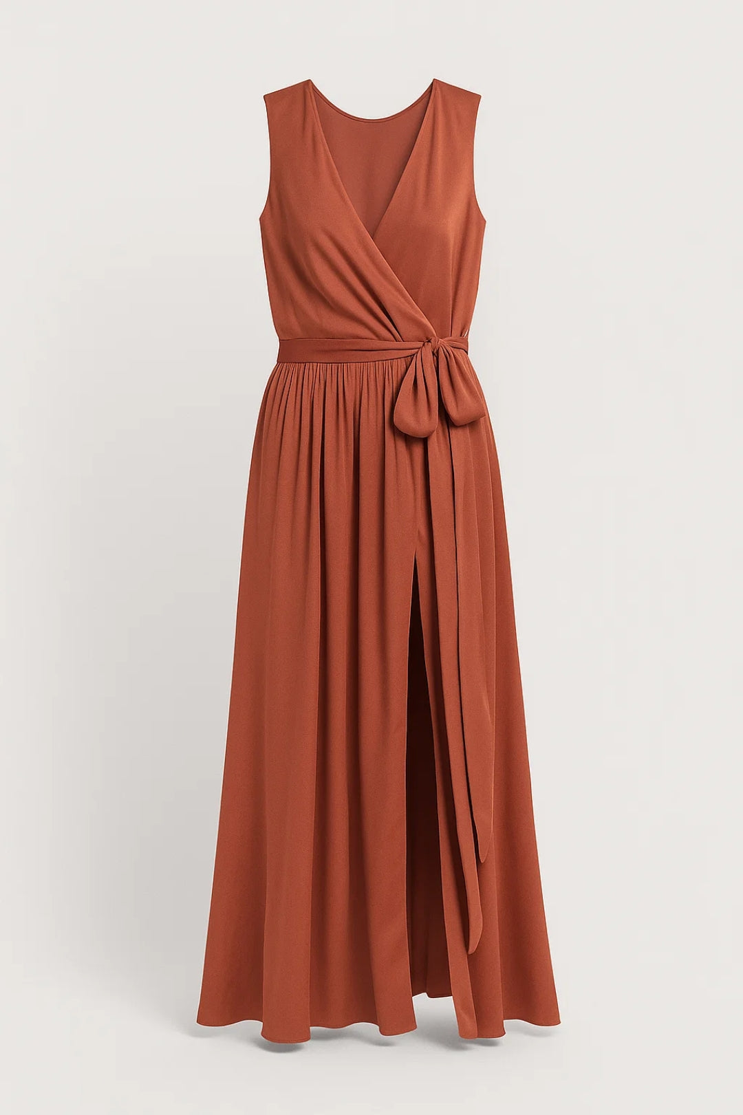 Women's Wrap Maxi Dress with V-Neck and Slit – Elegant Flattering Style