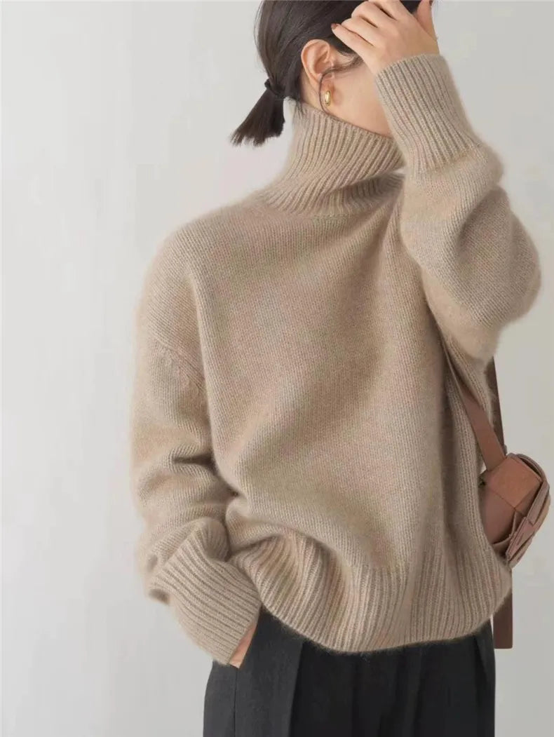 Women’s Oversized Chunky Knit Jumper – Premium High-Neck Sweater