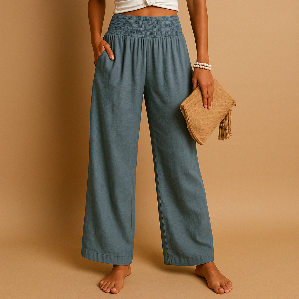 Women's High-Waist Linen Pants – Relaxed Elastic Waist Everyday Trousers