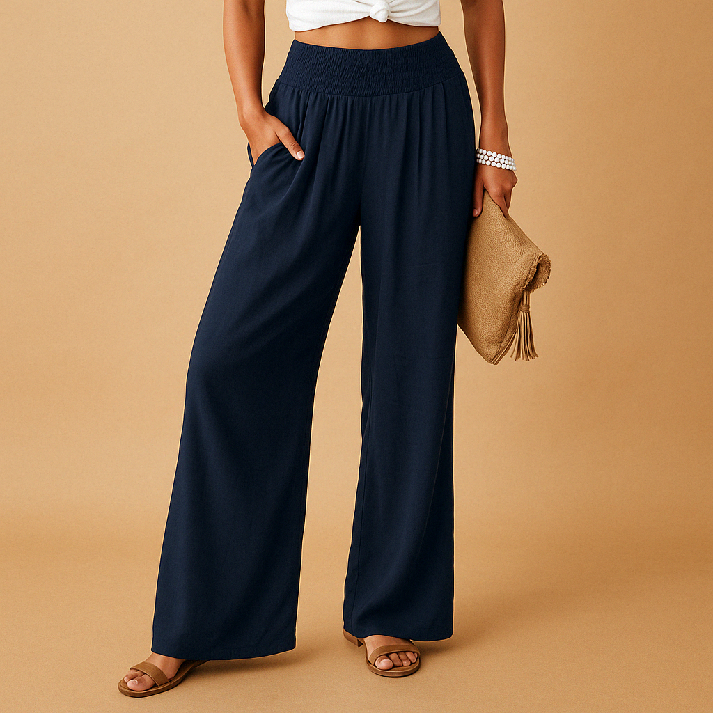 Women's High-Waist Linen Pants – Relaxed Elastic Waist Everyday Trousers