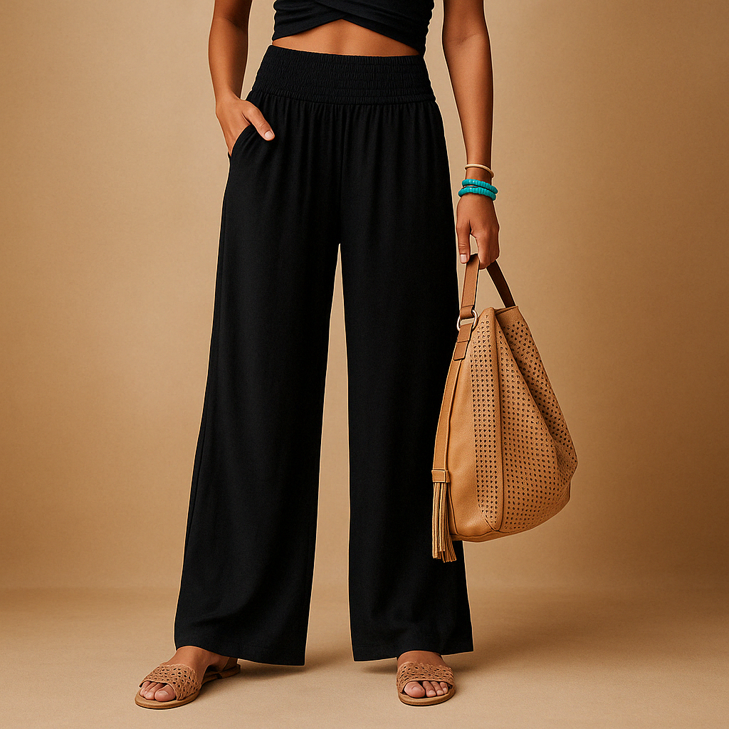 Women's High-Waist Linen Pants – Relaxed Elastic Waist Everyday Trousers