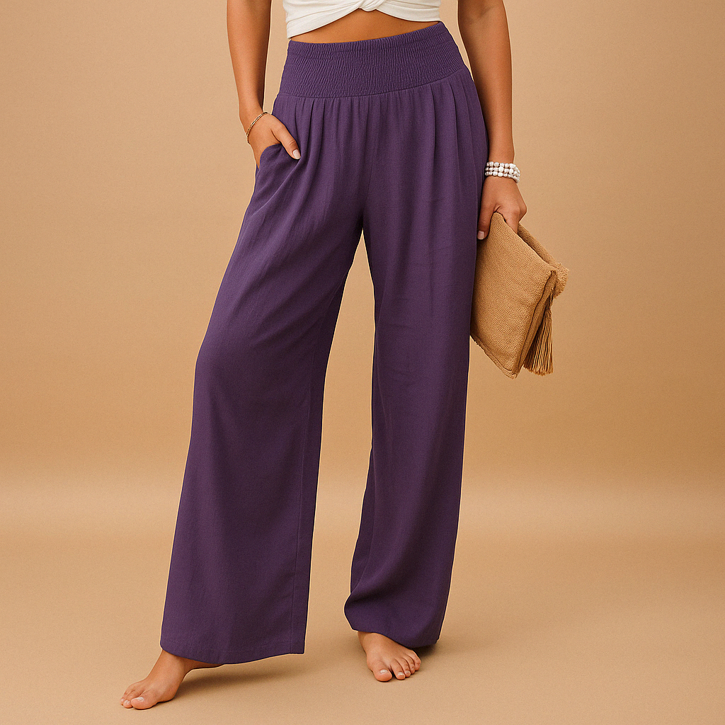 Women's High-Waist Linen Pants – Relaxed Elastic Waist Everyday Trousers