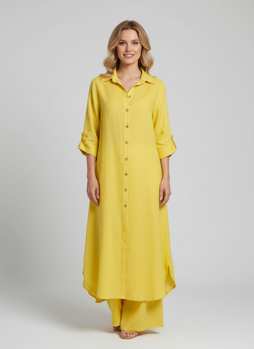 Women's Linen Matching Set – Long Blouse and Wide Leg Trousers