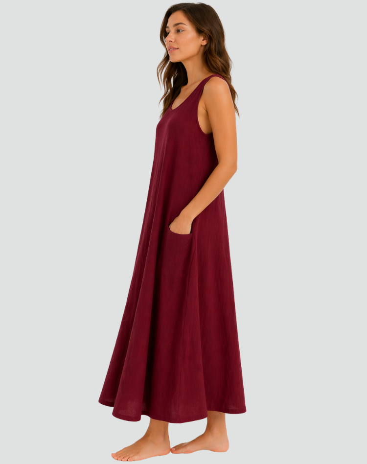 Women's Linen Maxi Dress – Relaxed Pocket Summer Daywear