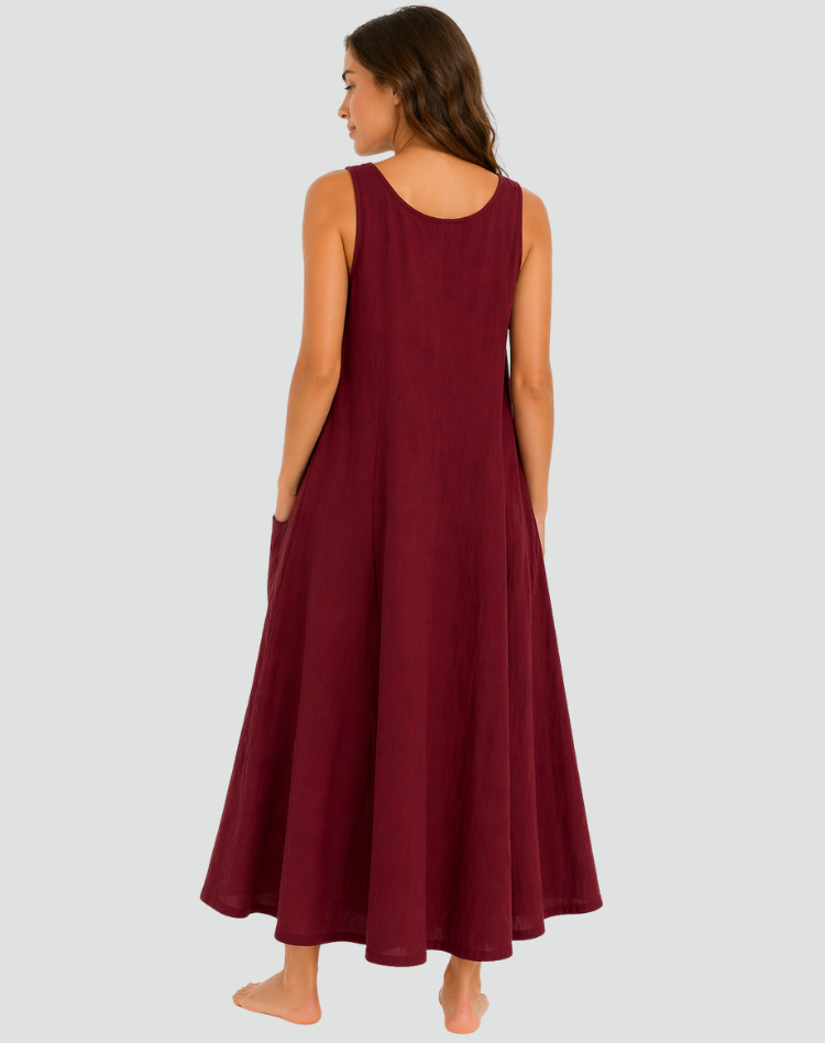 Women's Linen Maxi Dress – Relaxed Pocket Summer Daywear