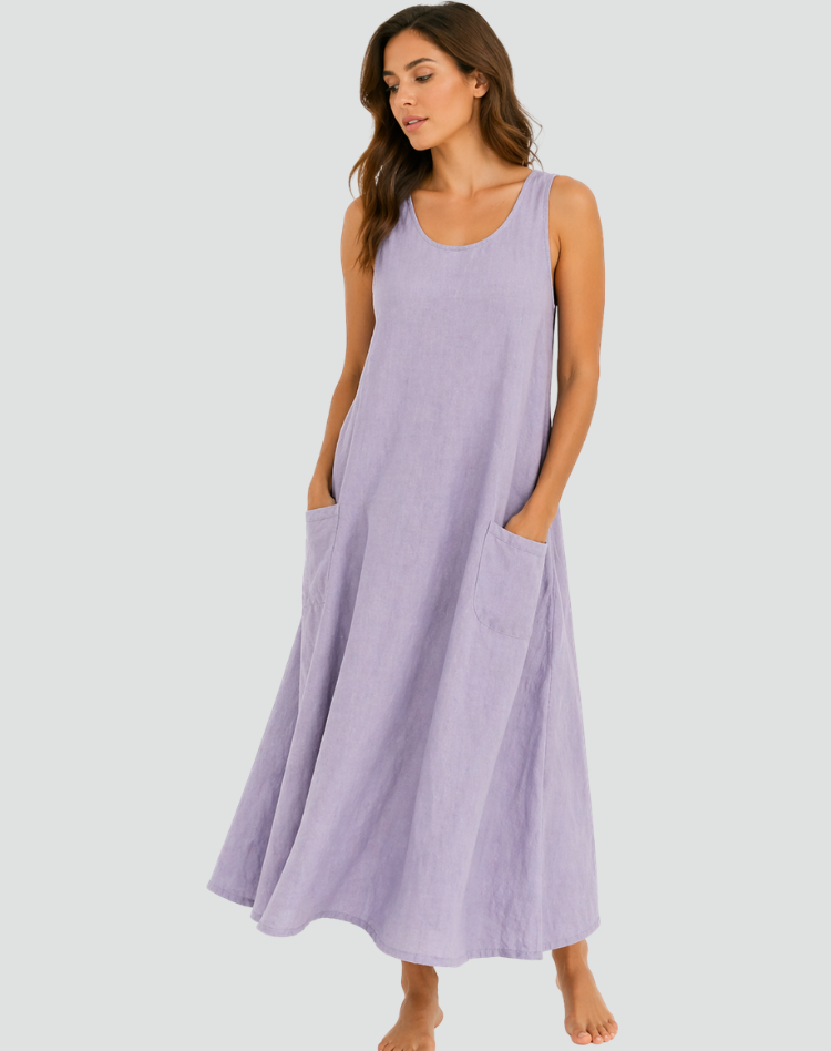 Women's Linen Maxi Dress – Relaxed Pocket Summer Daywear