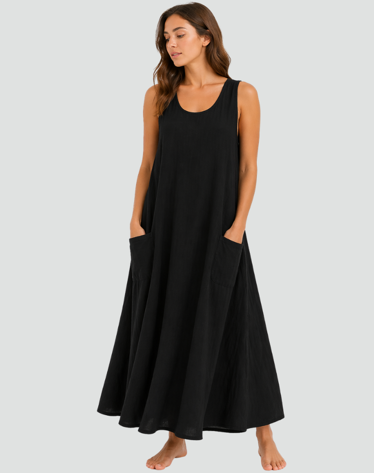 Women's Linen Maxi Dress – Relaxed Pocket Summer Daywear