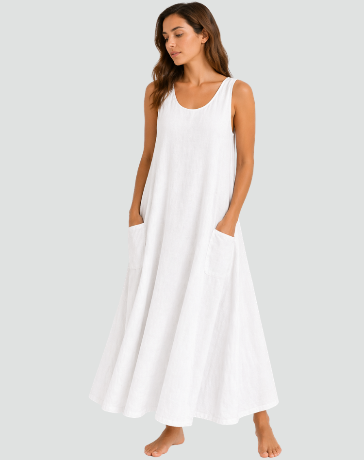 Women's Linen Maxi Dress – Relaxed Pocket Summer Daywear