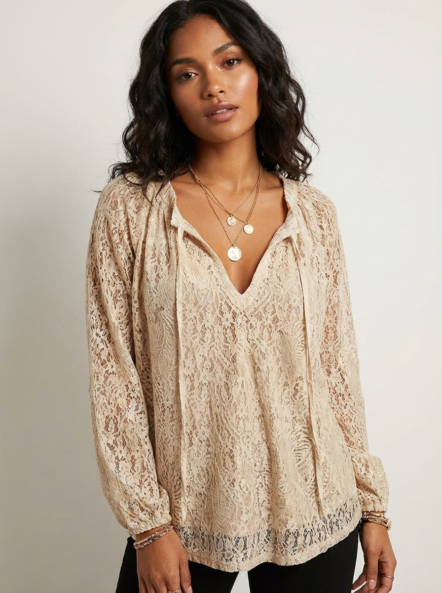 Women's Boho Lace Blouse – Lightweight Dressy Everyday Top