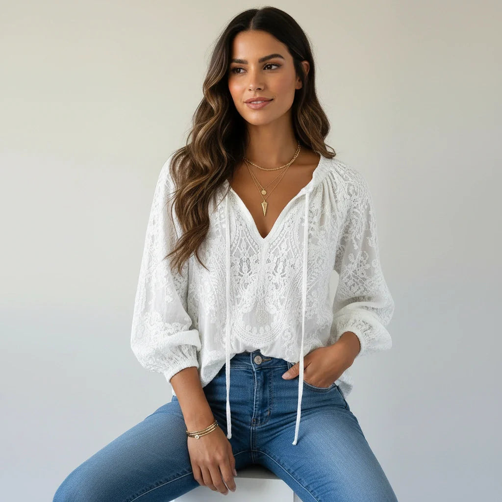 Women's Boho Lace Blouse – Lightweight Dressy Everyday Top