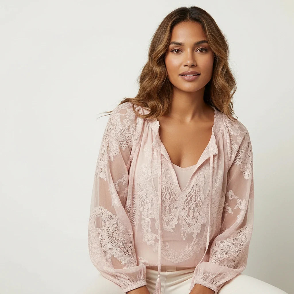 Women's Boho Lace Blouse – Lightweight Dressy Everyday Top