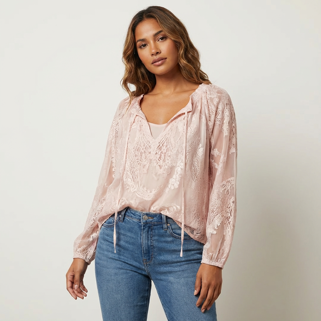 Women's Boho Lace Blouse – Lightweight Dressy Everyday Top