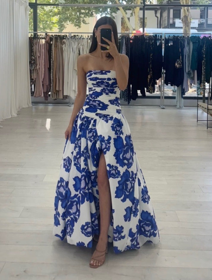 Women's Draped Floral Maxi Dress – Elegant Boho Evening Dress