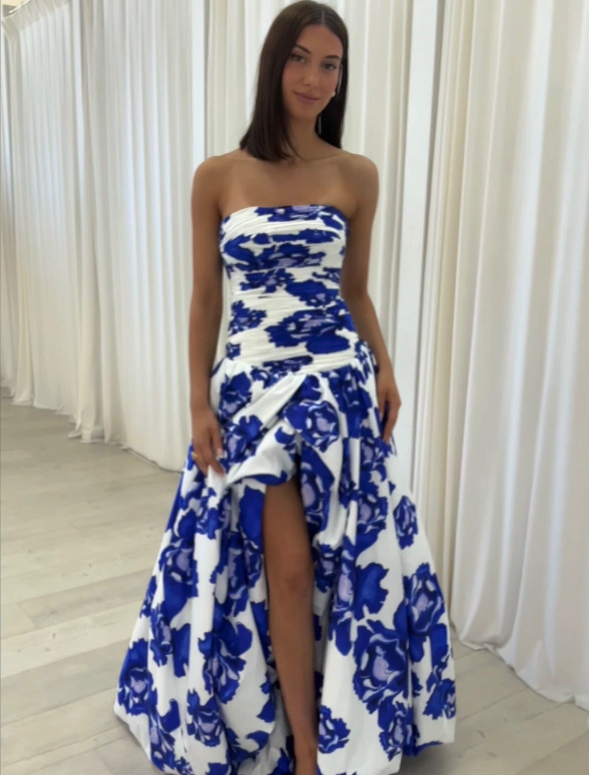 Women's Draped Floral Maxi Dress – Elegant Boho Evening Dress