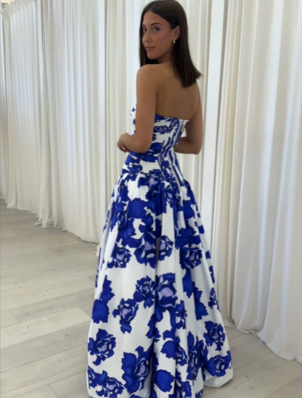 Women's Draped Floral Maxi Dress – Elegant Boho Evening Dress