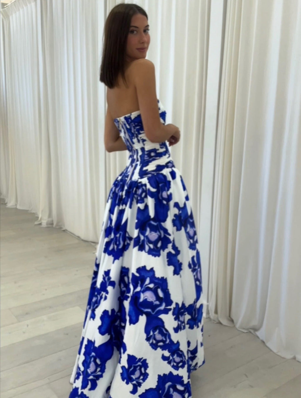Women's Draped Floral Maxi Dress – Elegant Boho Evening Dress