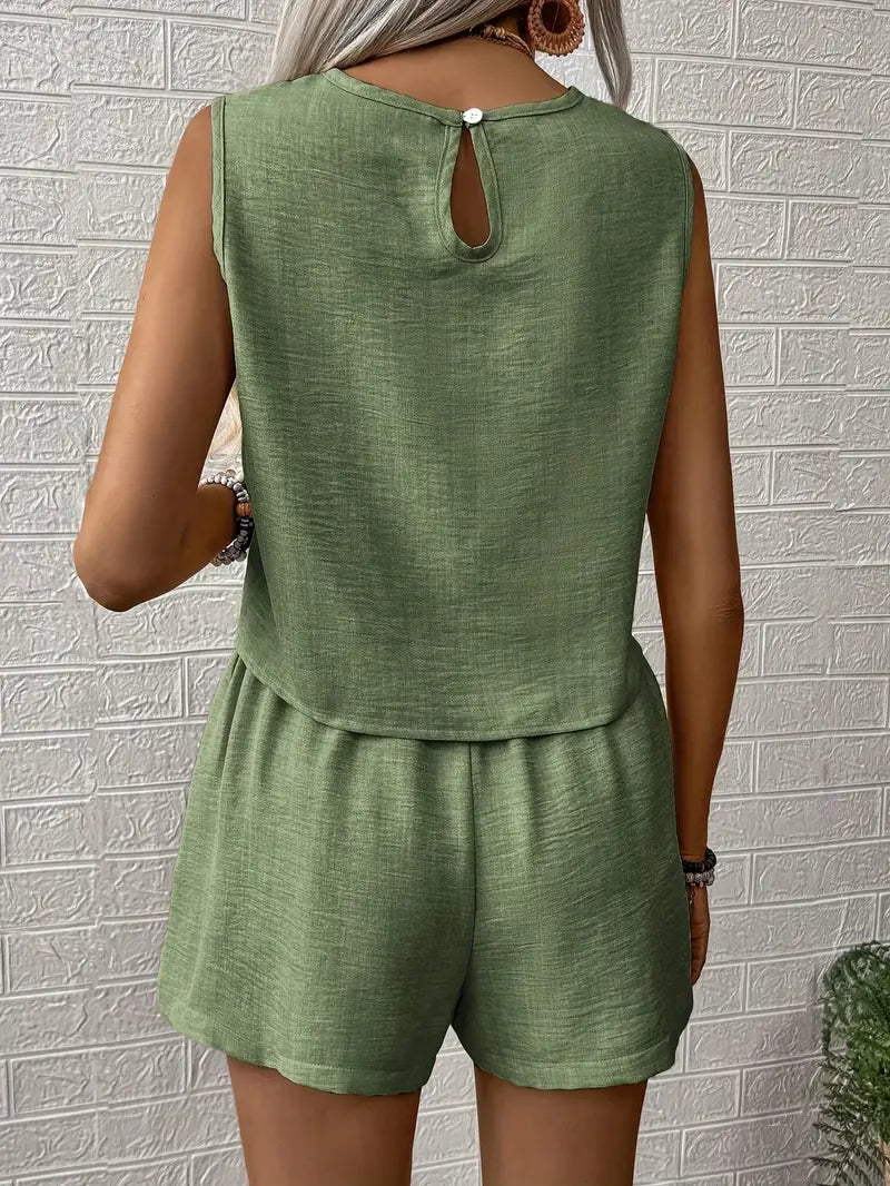 Luna’s Women’s Sleeveless Shorts Set – Coastal Breeze Casual Summer Style