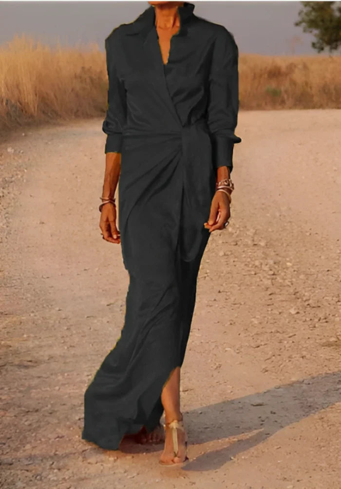 Women's Draped Waist Maxi Dress – Elegant Flowy Occasion Dress