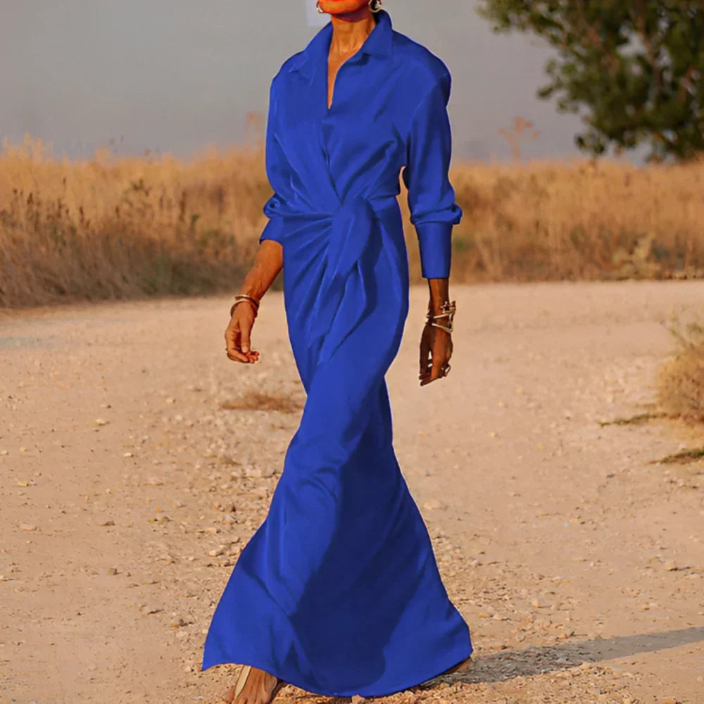 Women's Draped Waist Maxi Dress – Elegant Flowy Occasion Dress