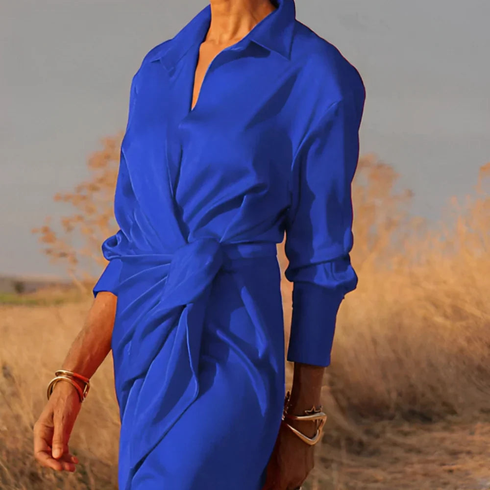 Women's Draped Waist Maxi Dress – Elegant Flowy Occasion Dress