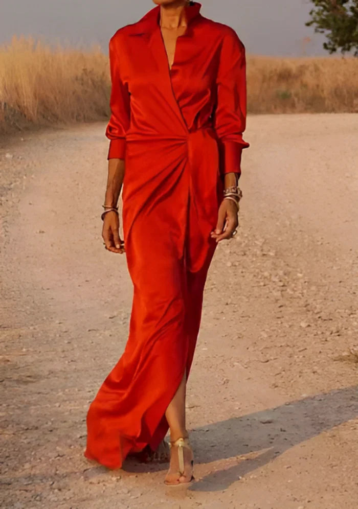 Women's Draped Waist Maxi Dress – Elegant Flowy Occasion Dress
