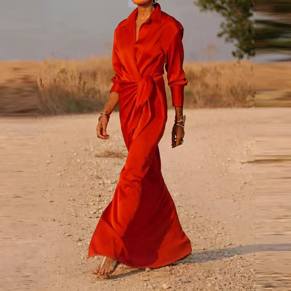 Women's Draped Waist Maxi Dress – Elegant Flowy Occasion Dress