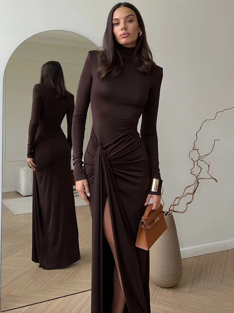 Luna’s Women’s Ruched Maxi Dress – Elegant Flowy Party Occasion Style