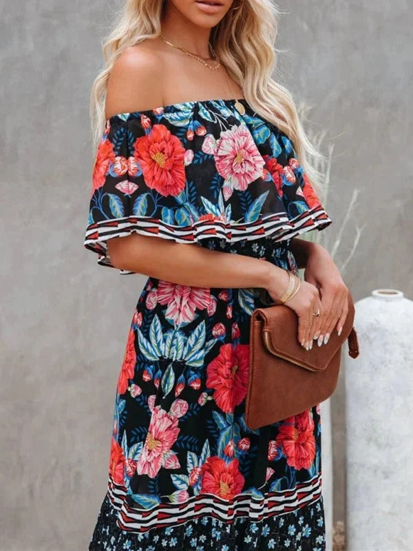 Luna’s Women’s Off-Shoulder Maxi Dress – Garden Muse Elegant Flowy Party Style