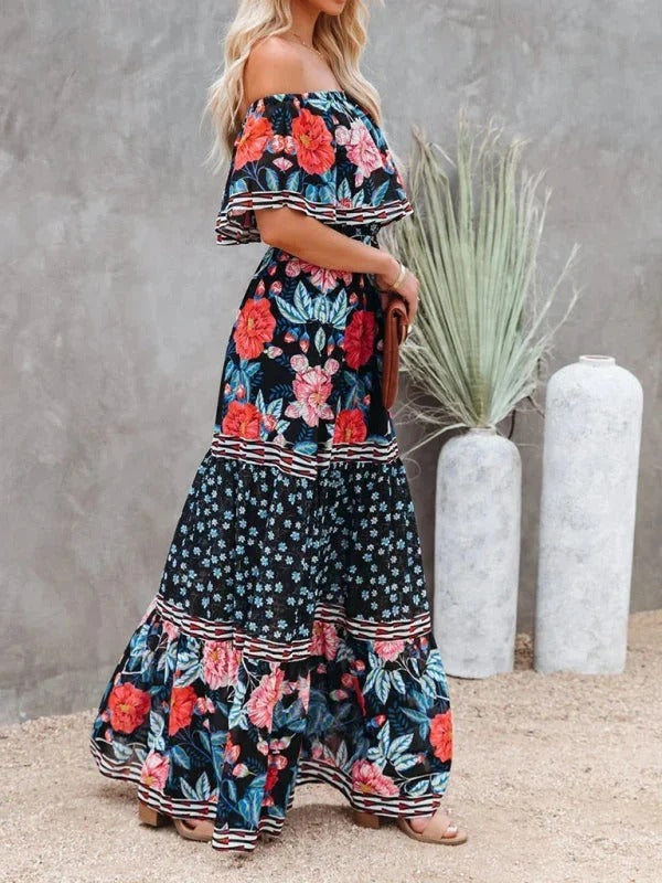 Luna’s Women’s Off-Shoulder Maxi Dress – Garden Muse Elegant Flowy Party Style
